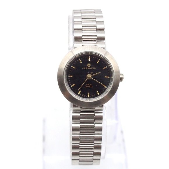 J.B Champion Watch Womens Silver Tone Stainless Steel Classic Black Dial - Picture 1 of 8